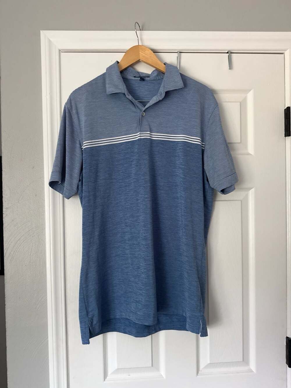 Peter Millar Crown Crafted Performance Polo Blue Striped Texture Shirt